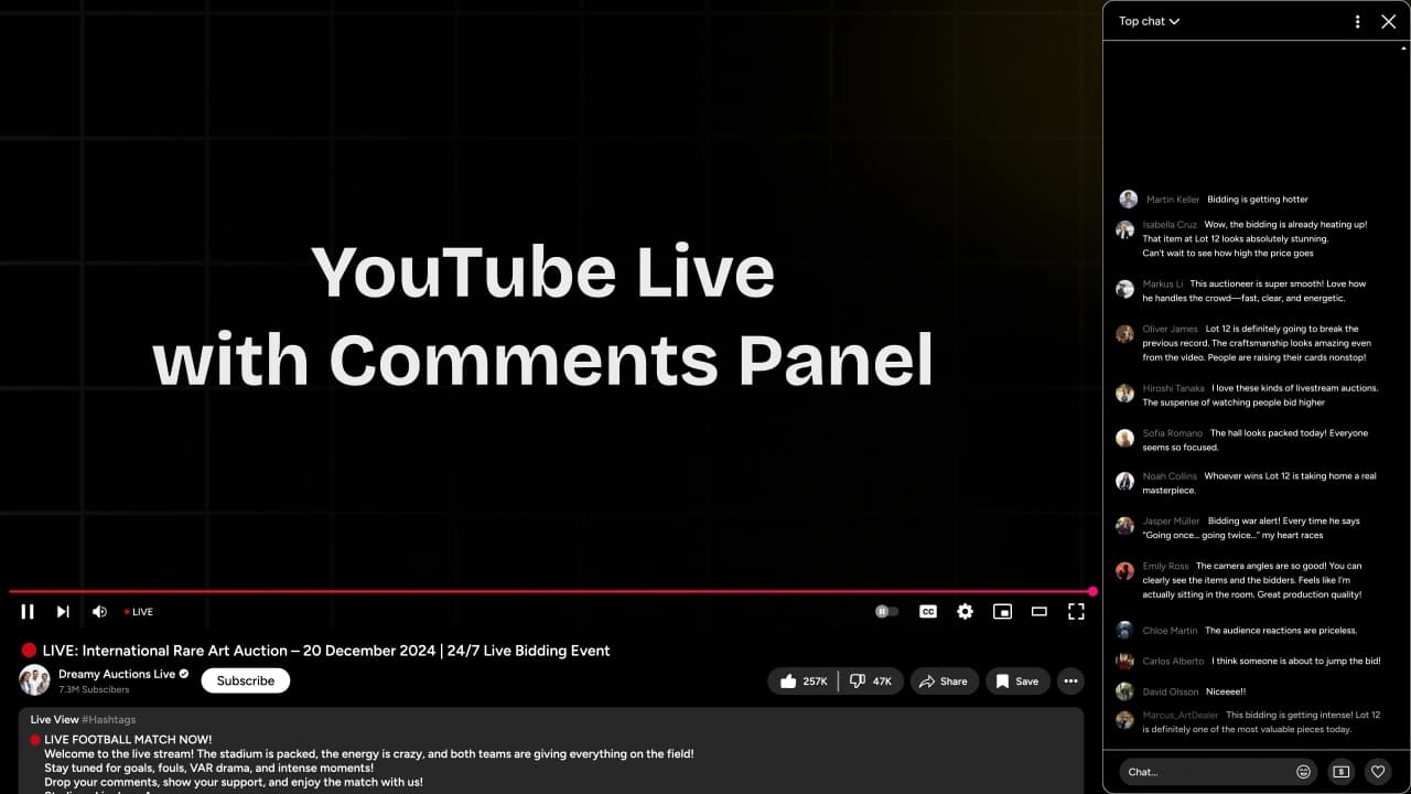 Youtube Live with Live Comments Panel