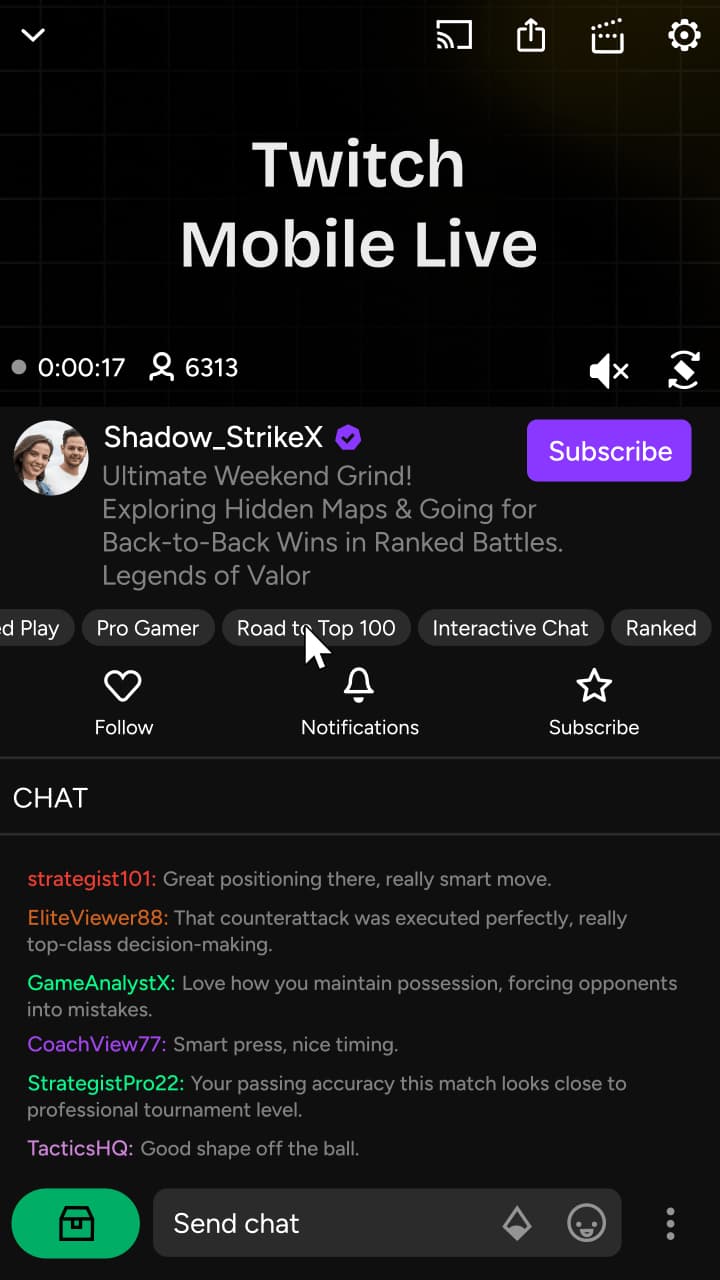 Twitch Mobile Live with Comments Panel