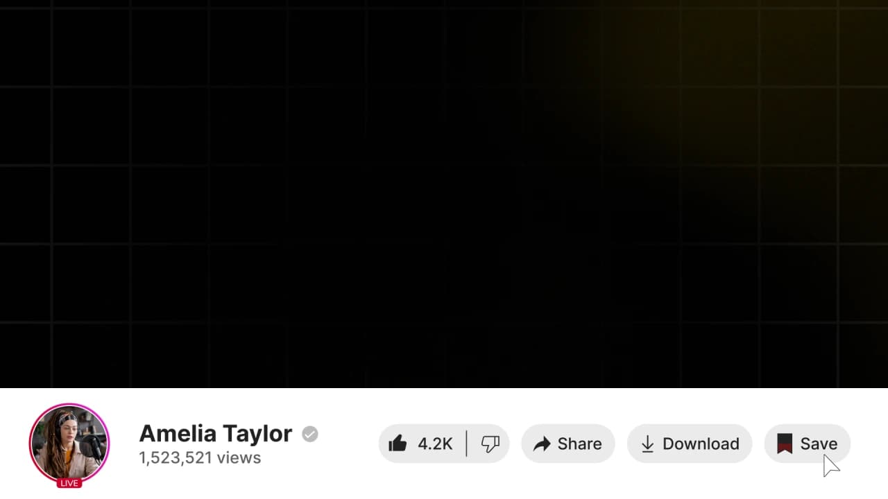 YouTube Like Share Save Bottom Bar