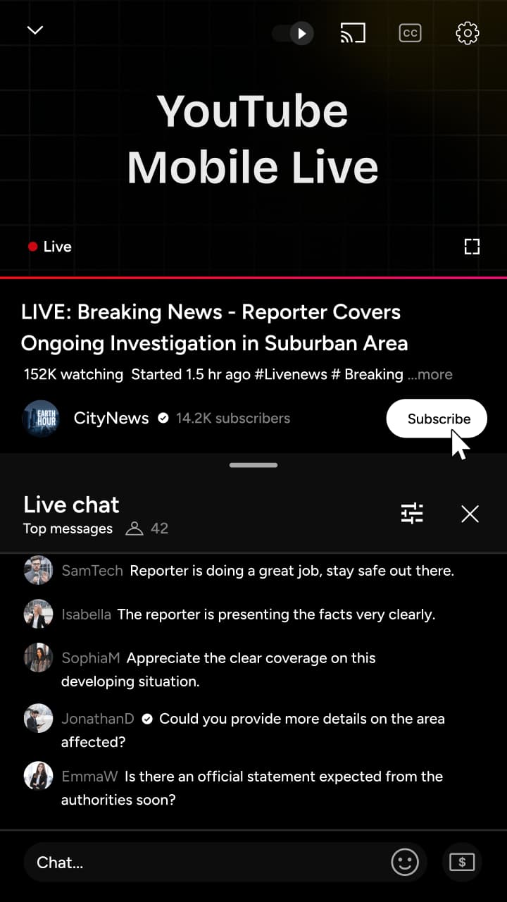 Youtube Mobile Live with Comments Panel