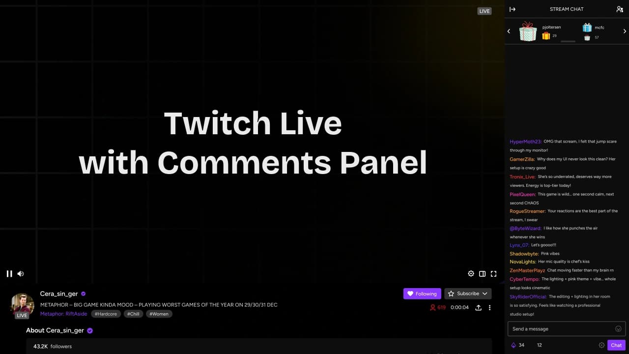 Twitch Live with Comments Panel