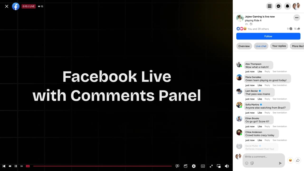Facebook Live with Comments Panel
